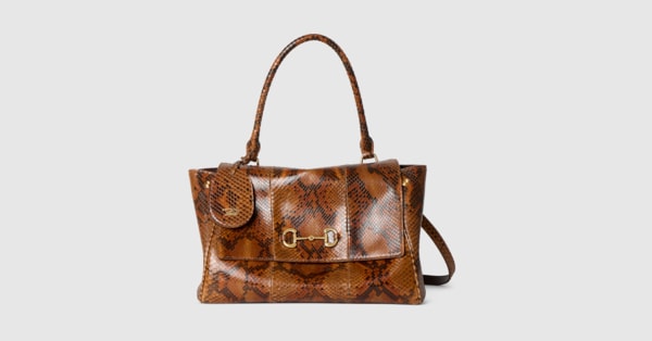 Paparazzo python medium top handle bag in brown | GUCCI® US