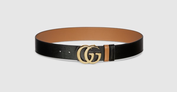 Reversible GG Marmont belt in black and beige leather | GUCCI® US