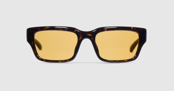 Rectangular-frame sunglasses in brown tortoiseshell | GUCCI® US