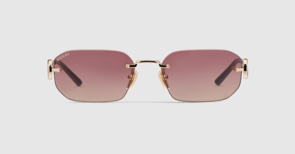 Rectangular-frame sunglasses in gold metal | GUCCI® RO
