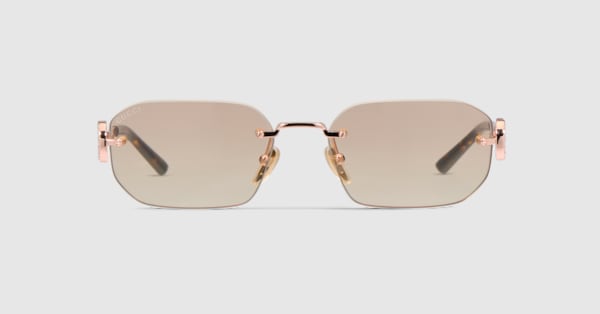 Rectangular-frame sunglasses in rose gold metal | GUCCI® CA