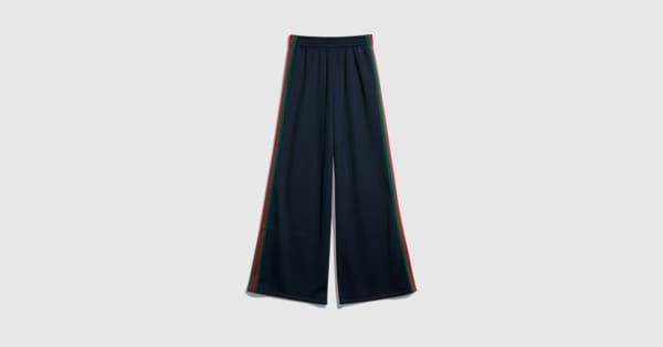 Rib cotton jersey leisure pants with Web in blue | GUCCI® US