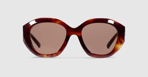 Geometric-frame sunglasses in brown tortoiseshell | GUCCI® RO
