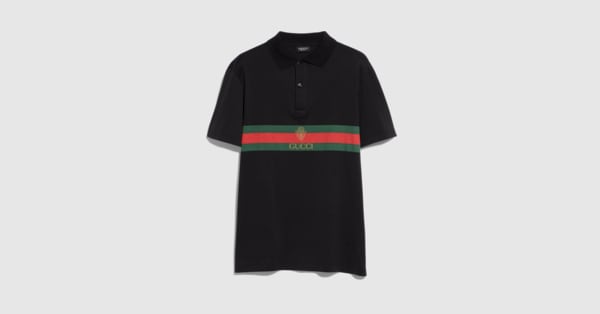 Gucci ポロシャツ Cotton jersey polo shirt with print in black | GUCCI® US