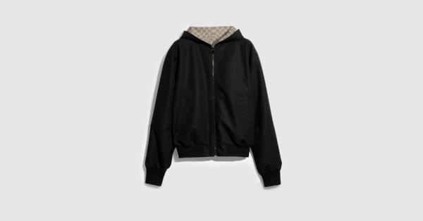 Reversible cotton canvas zip jacket in black and dark brown