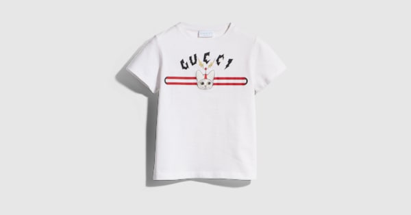 チルドレンズ〕プリント コットン Tシャツ ・ホワイト | GUCCI公式