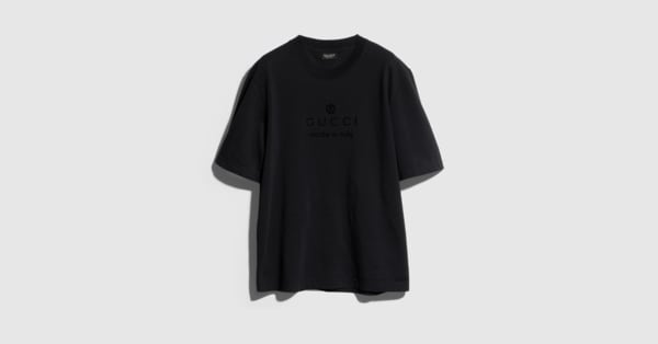 Cotton jersey T-shirt with print in black | GUCCI® SG