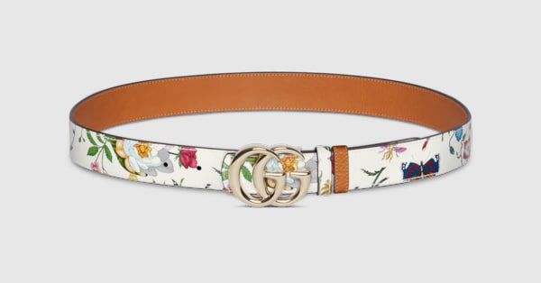 Reversible GG Marmont belt in brown and white leather  display picture 1