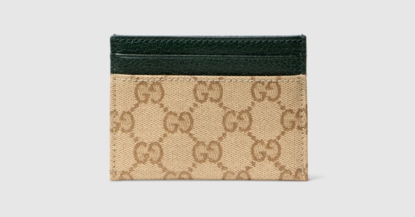 Gucci Essence Classic card case in sand and brown coated GG canvas