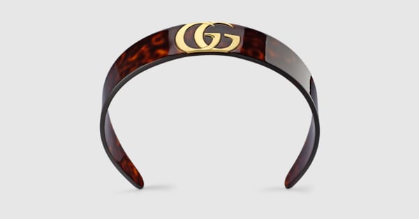 Hair band with Double G in brown tortoiseshell resin | GUCCI® GR