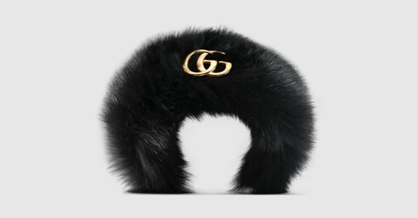 Fuzzy hair band with Double G in black wool | GUCCI® US