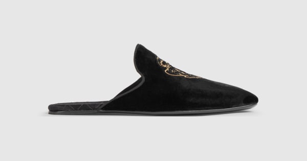 Men's Ragazzo slipper in black velvet | GUCCI® US