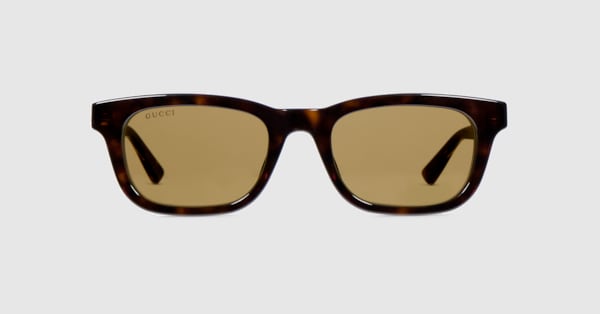 Rectangular-frame sunglasses in brown tortoiseshell | GUCCI® US