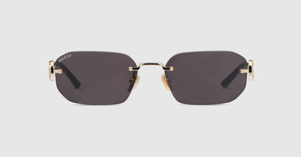 Rectangular-frame sunglasses in gold metal | GUCCI® US