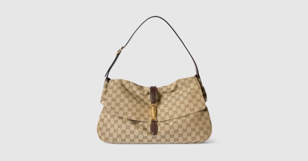 Jackie Flap large crossbody bag in sand and brown GG canvas