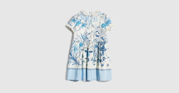 引っ越しの為大幅値下げします✨GUCCI キッズ ワンピース 花柄 18-24m Children's printed crêpe de chine dress in white and light blue