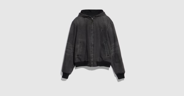 Reversible cotton denim zip jacket in black and dark grey | GUCCI® US