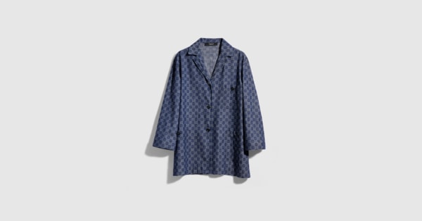 GG cotton denim jacquard jacket in blue | GUCCI® US