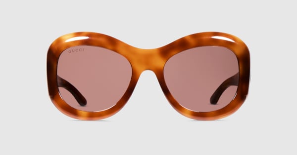 Round frame sunglasses in orange tortoiseshell | GUCCI® US