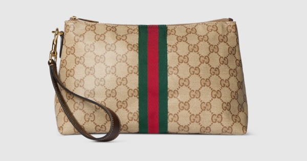 ウェブ付き GG ポーチ ・サンド＆ブラウン GGキャンバス | GUCCI公式