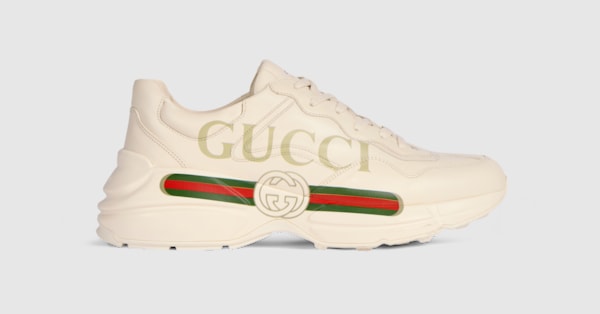 Men's Ivory Leather Rhyton Vintage Gucci Logo Sneaker | GUCCI® US