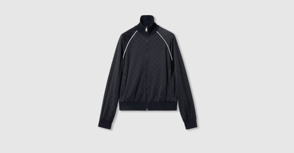 GG nylon and jersey zip jacket in navy | GUCCI® US