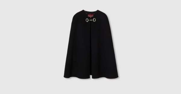 ホースビット ウール＆シルク ケープ ・ブラック＆グレー | GUCCI公式