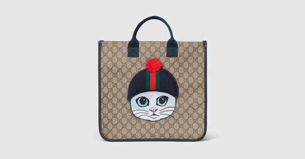 Children's GG tote bag in beige and brown GG Supreme | GUCCI® US