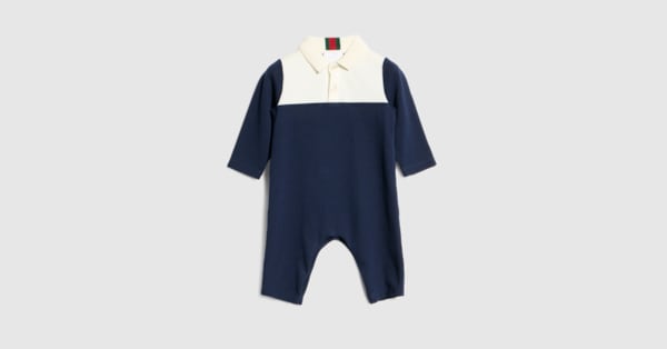 GUCCI キッズ 半袖オールインワン Baby cotton one-piece with Web in dark blue and ivory | GUCCI® US