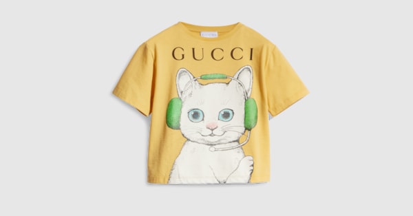 Children's cotton T-shirt with print in pale yellow | GUCCI® US
