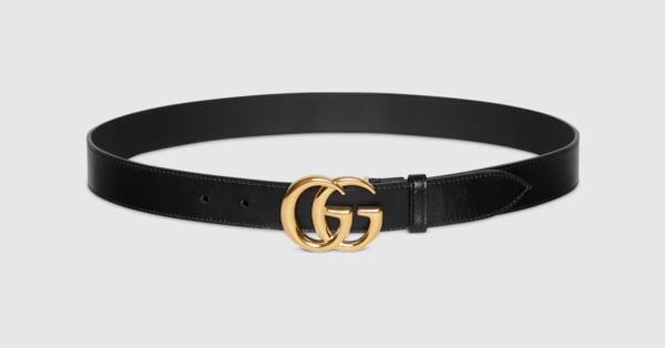 GG Marmont belt with shiny buckle in black leather | GUCCI® US