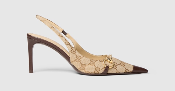 Women's Donna slingback pump in sand and brown GG canvas | GUCCI® US
