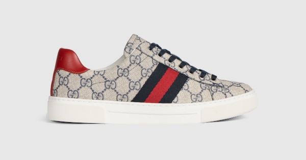 Women's Gucci Ace sneaker with Web in beige and blue Supreme
