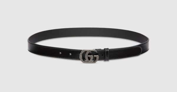 Gucci Black Leather Belt with Silver Double G Buckle Gucci Double G Silver Buckle Textured Leather Belt 1.5 Width  main image 2