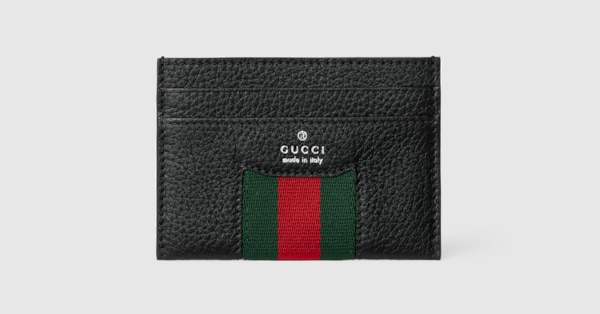 Web Trademark bi-fold wallet in black leather | GUCCI® US