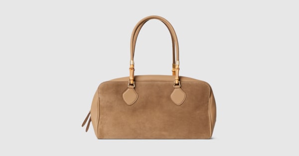 バンブー ボストン ラージ バッグ ・ダークベージュ スエード | GUCCI公式