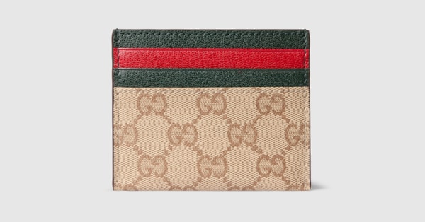 Card case with multicolor slots in sand and brown GG coated canvas