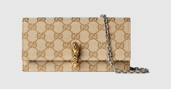 Dionysus wallet on chain in sand and brown GG canvas | GUCCI® US