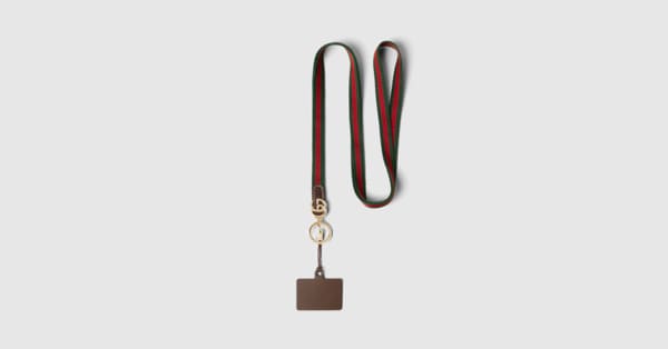 Lanyard phone holder with Web in brown leather | GUCCI® US