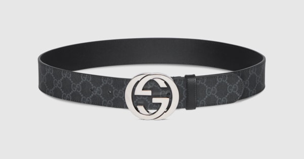 GUCCI ⭐️インターロッキングG スリムベルト サイズ90 598106 黒 インターロッキングG バックル付き ベルト ・GGスプリーム キャンバス