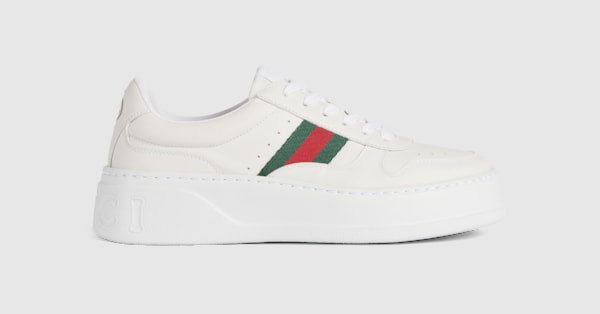 GUCCI ホワイト スニーカー ロゴ入り ウィメンズ チャンキー スニーカー ・ホワイト レザー | GUCCI公式