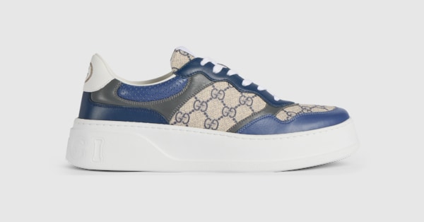Men's chunky sneaker with GG in beige and blue Supreme | GUCCI® US