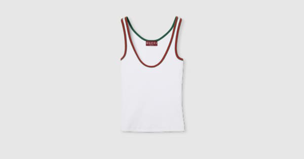 セール ＧＵＣＣＩ グッチ ココキャピタン オールドロゴ タンクトップ 白 Ｓ Cotton tank top with Web in white | GUCCI® US