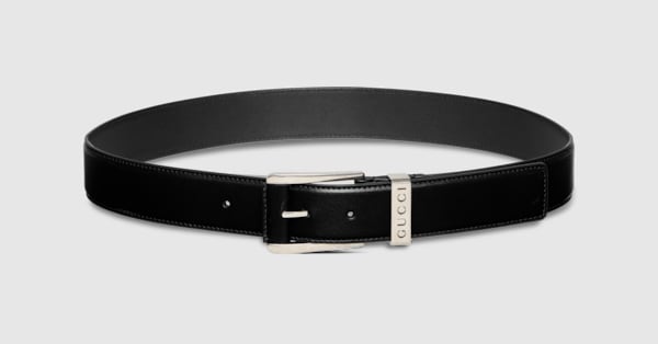 Belt with squared buckle in black leather | GUCCI® US