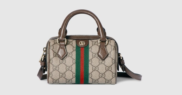 ◆164◆GUCCI　オーストリッチ ペンホルダー オフィディア〕ミニ ボストンバッグ ・ベージュ＆ブラウン GG