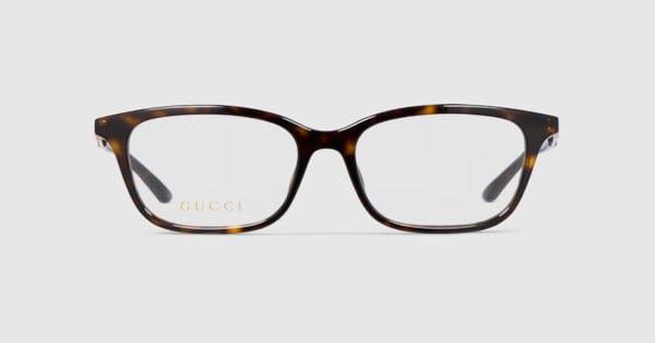 Rectangular optical frame in brown tortoiseshell | GUCCI® QA