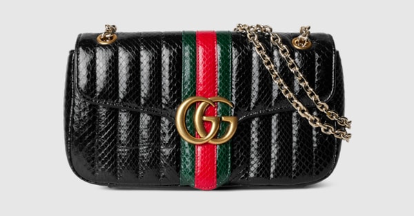 Jetset GG Marmont python medium shoulder bag in black leather