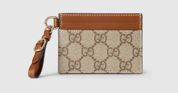 GUCCI 腕時計・純正尾錠 & ベルト・QZ・ケース & ギャランティカード GG Emblem card case with strap in beige and dark brown fabric