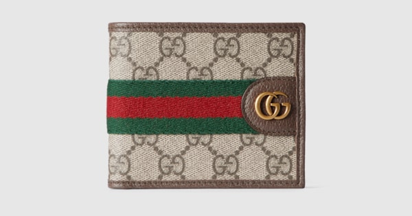 Ophidia bi-fold wallet in beige and dark brown fabric | GUCCI® US