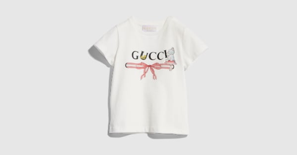 Baby cotton T-shirt with print in white | GUCCI® GR